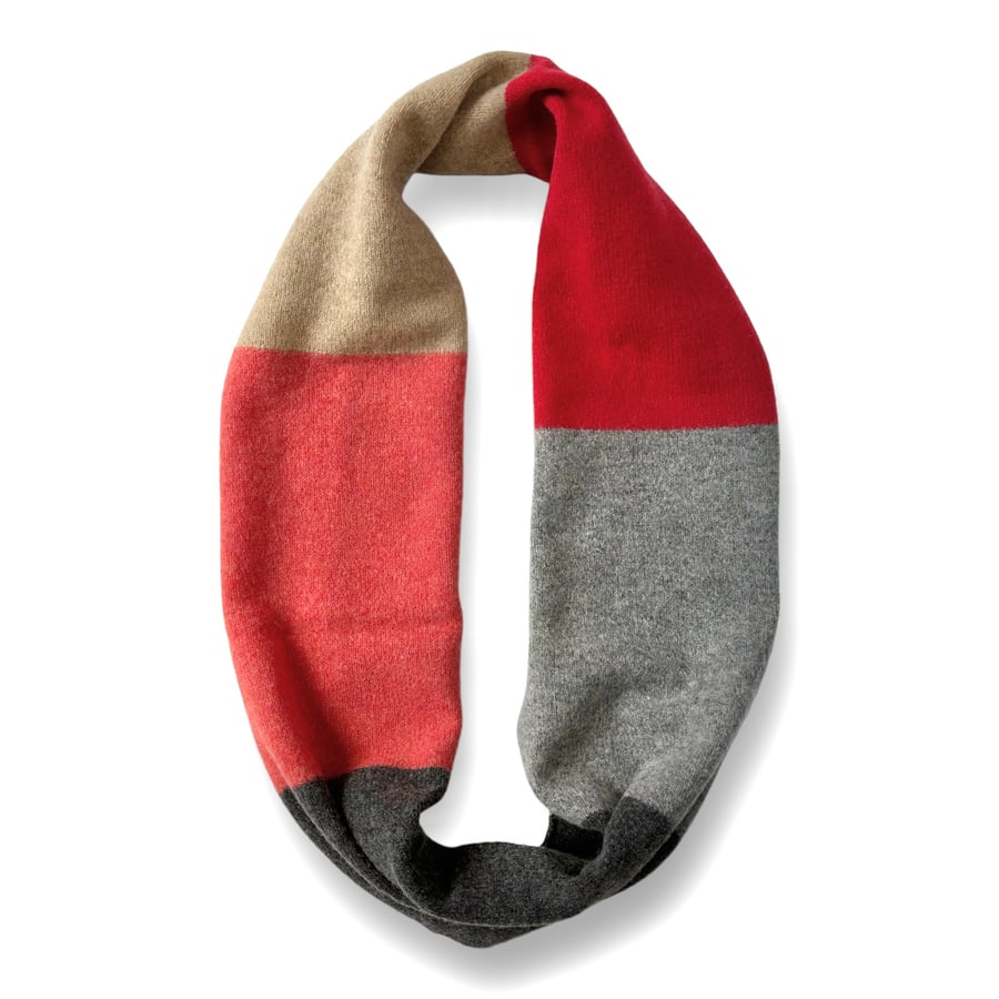 Colourblock Infinity Scarf - Red Orange Grey