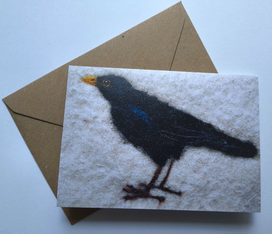 Blackbird Needlefelt Portrait Greetings Card