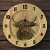 Rustic Handmade Highland Cow Clock – Up-Cycled Wooden Platter