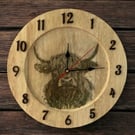 Rustic Handmade Highland Cow Clock – Up-Cycled Wooden Platter