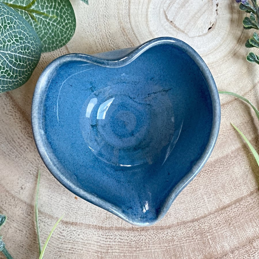 Blue Heart Shaped Ceramic Trinket Dish 