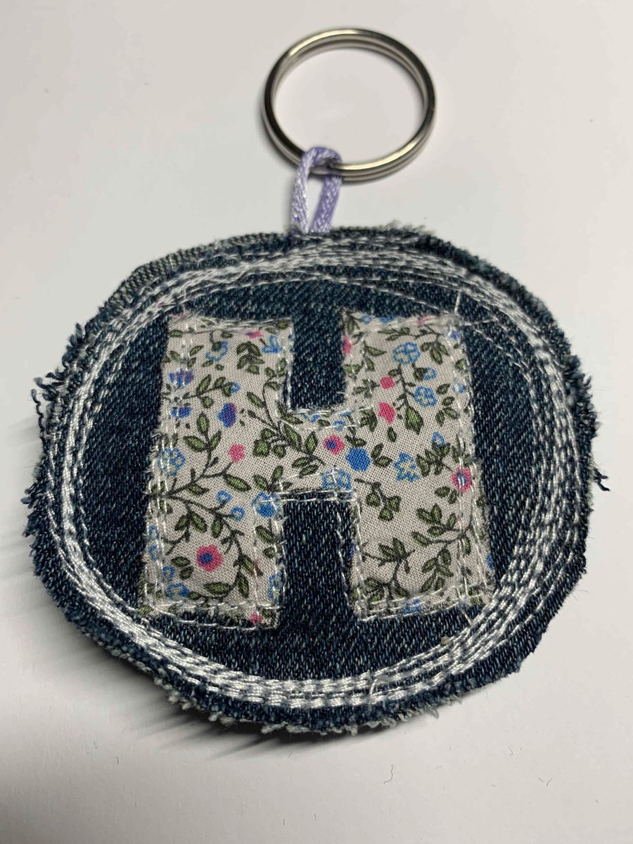 Upcycled denim key ring. Boho H