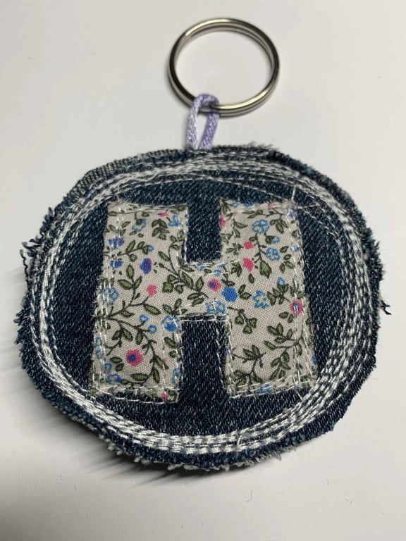Upcycled denim key ring. Boho H