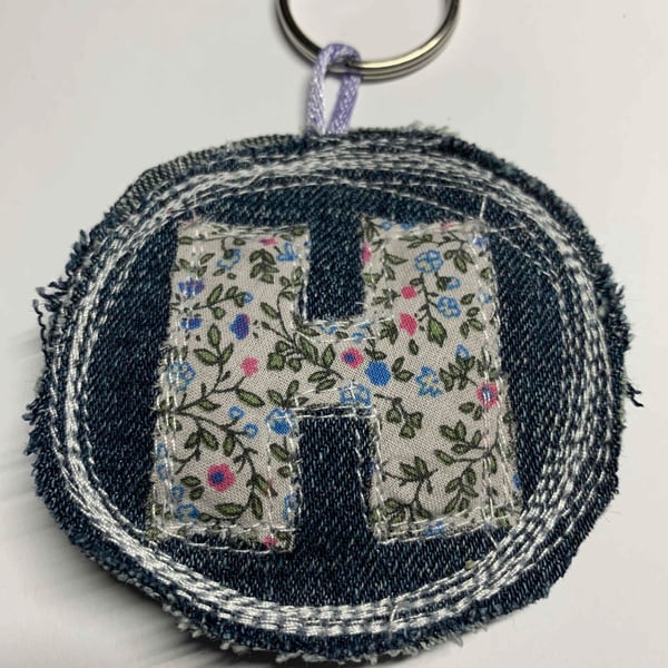 Upcycled denim key ring. Boho H