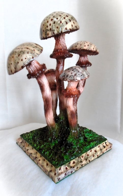 Decoupage Toadstool clay art sculpture