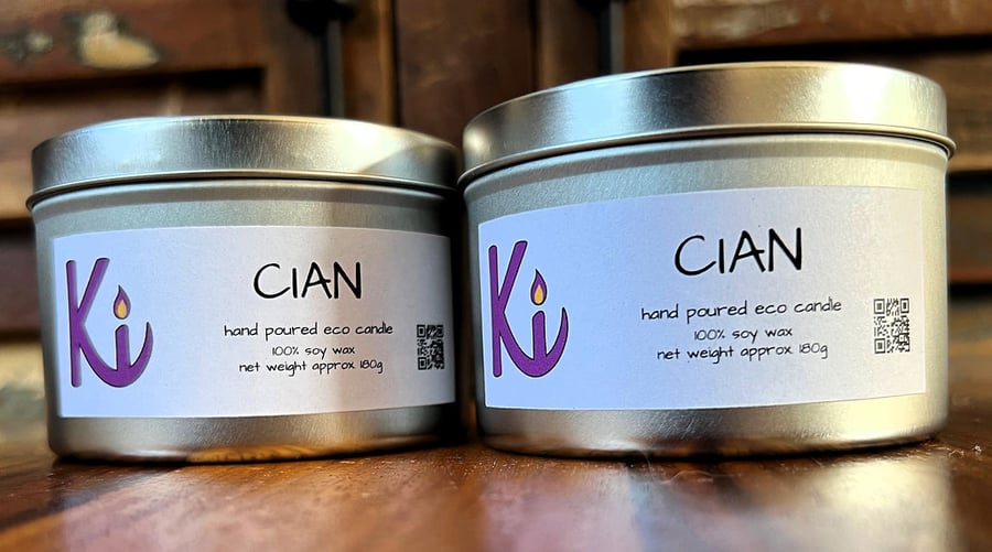 Cian scented soy candle in a silver tin