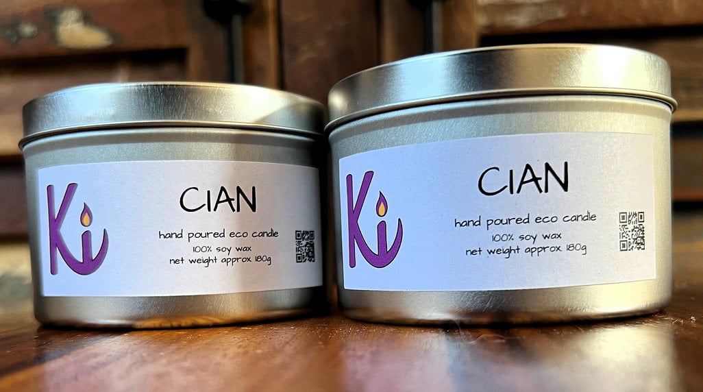 Cian scented soy candle in a silver tin
