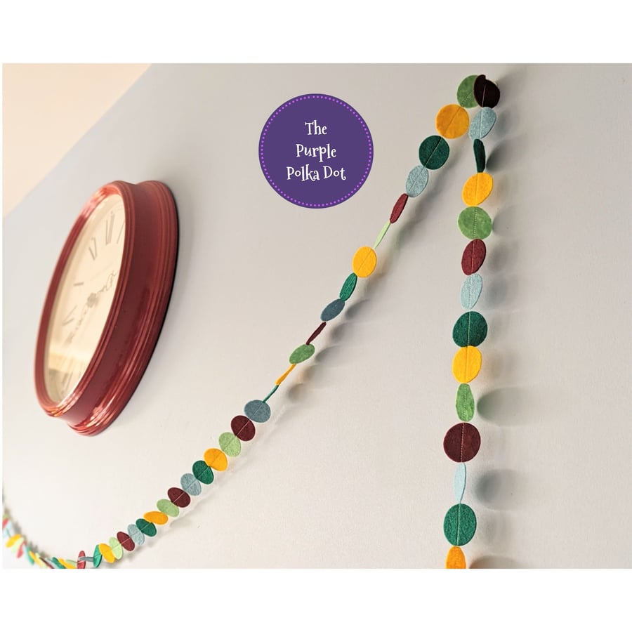 Felt circle confetti garland handmade from wool blend felt