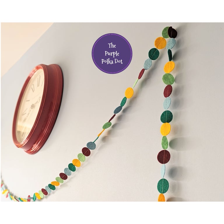 Felt circle confetti garland handmade from wool blend felt