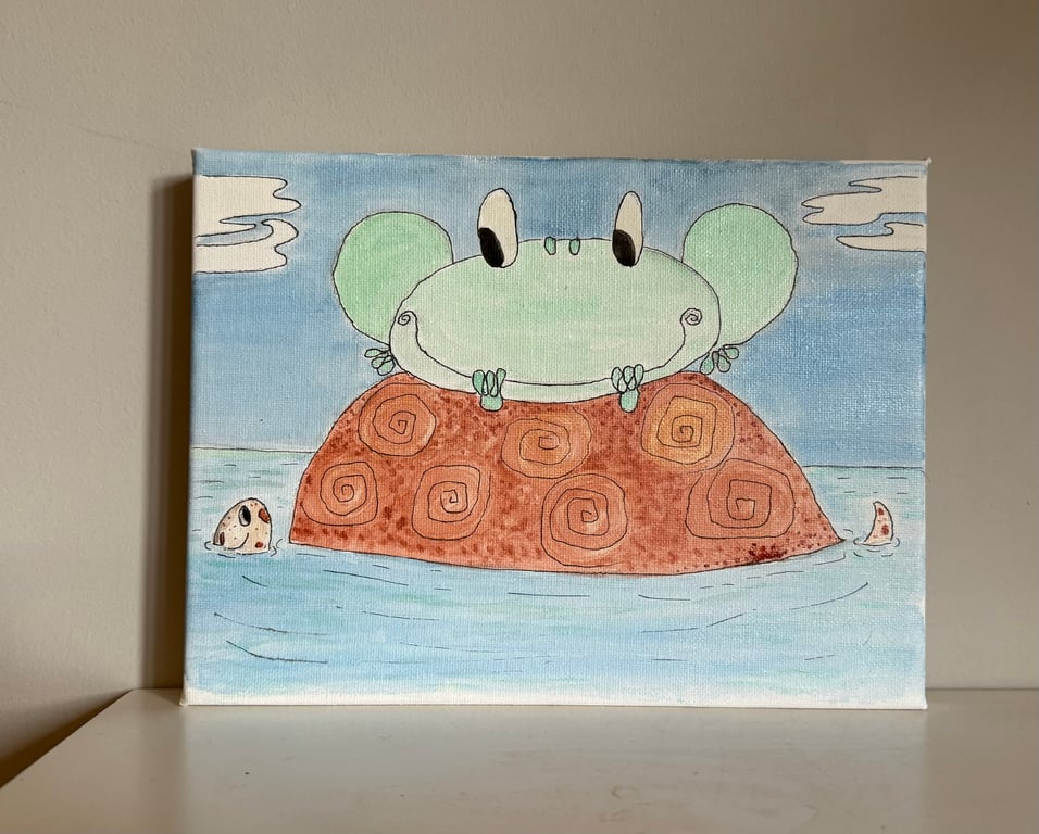 Best Friends. Frog and Turtle Watercolour Picture 