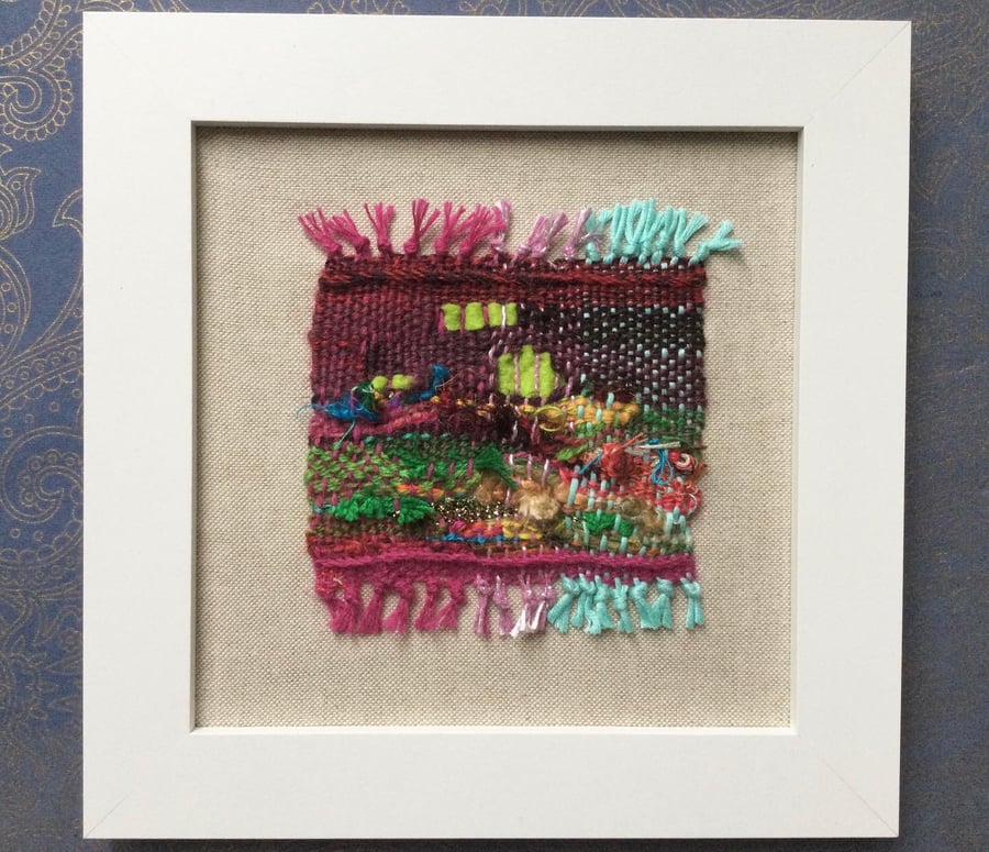 SALE IN AID OF CHARITY-Framed handwoven weaving, textural wall art