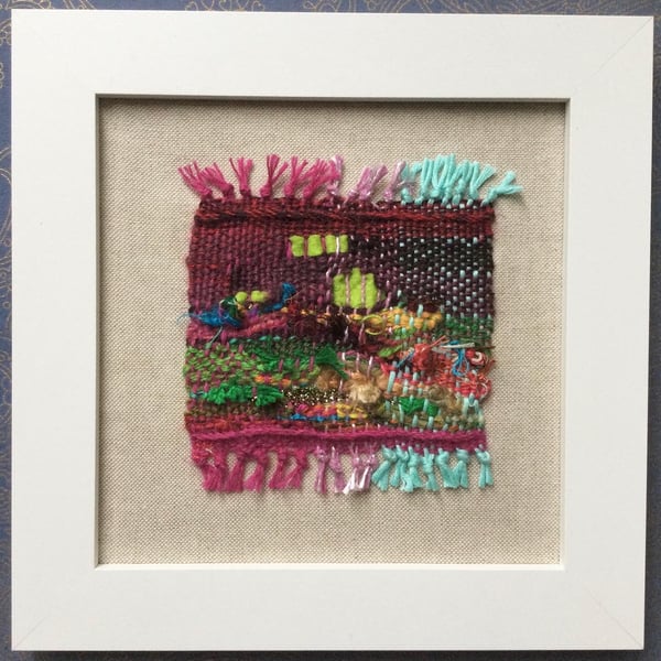 SALE IN AID OF CHARITY-Framed handwoven weaving, textural wall art