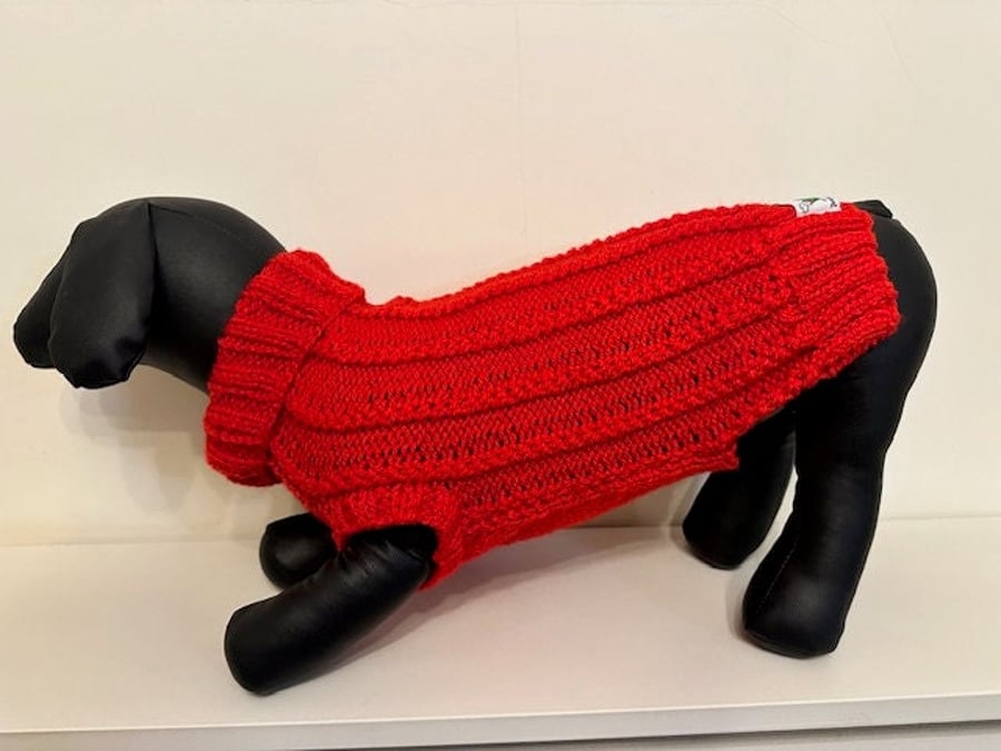 Dog Jumper - Ideal for a Miniature Dachshund or Small Dog, Hand Knitted item.