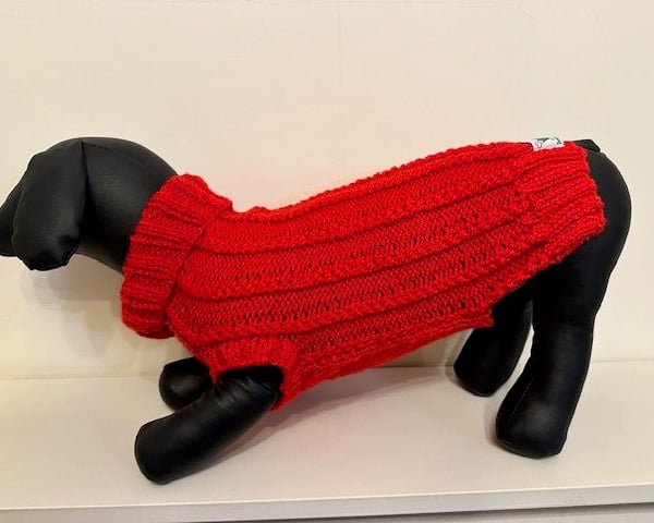 Dog Jumper - Ideal for a Miniature Dachshund or Small Dog, Hand Knitted item.