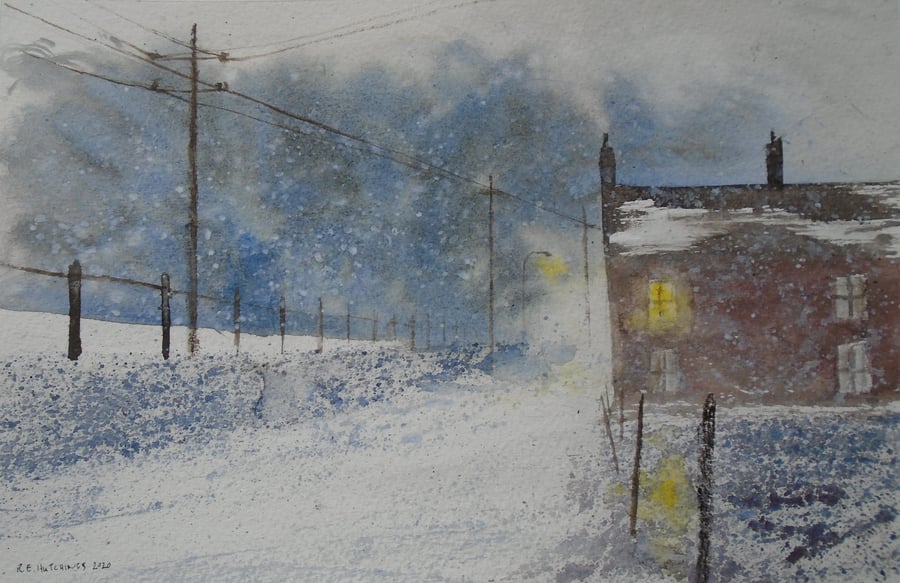 Snow in Westerdale (Pure ORIGINAL WATERCOLOUR) Fully mounted 14" x 11"