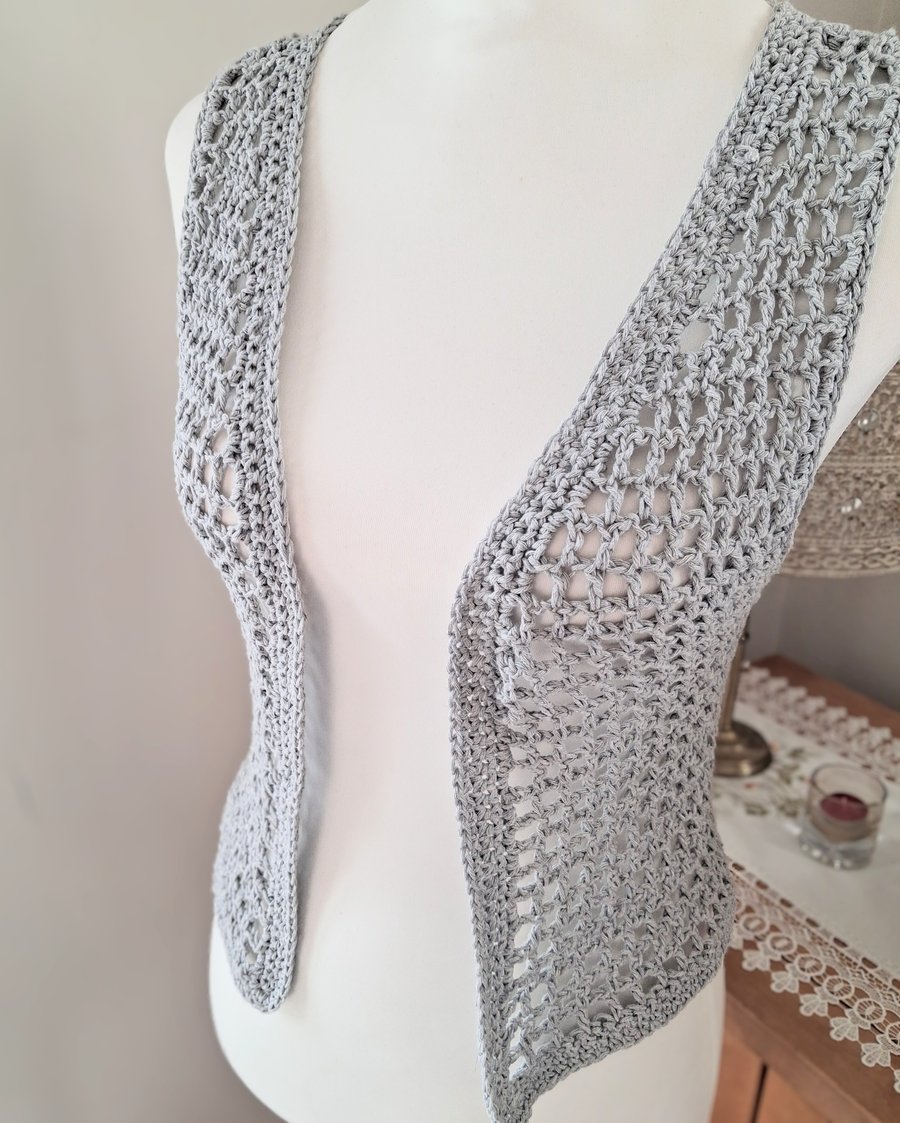 Perfectly Imperfect Crochet Mesh Festival Waistcoat in Warm Grey