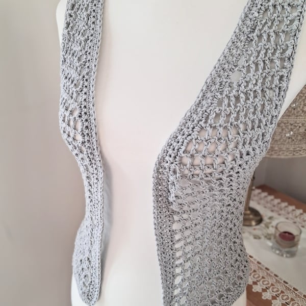 Perfectly Imperfect Crochet Mesh Festival Waistcoat in Warm Grey