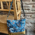 Blue Floral Crossbody Bag – Cotton Twill & Oilskin – Handmade Shoulder Bag