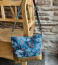 Blue Floral Crossbody Bag – Cotton Twill & Oilskin – Handmade Shoulder Bag