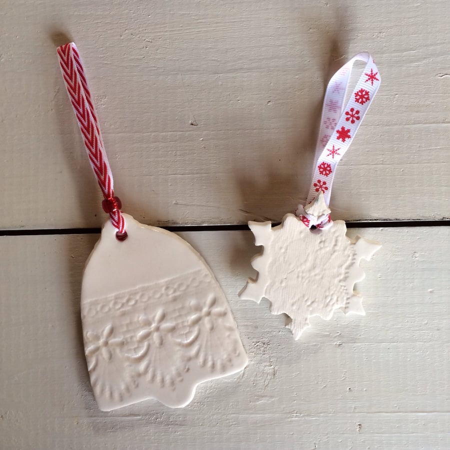 SALE Set of 2 Handmade Ceramic Christmas Hangers