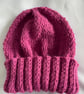 Adult Hand Knitted Pink Beanie Hat - Image 1