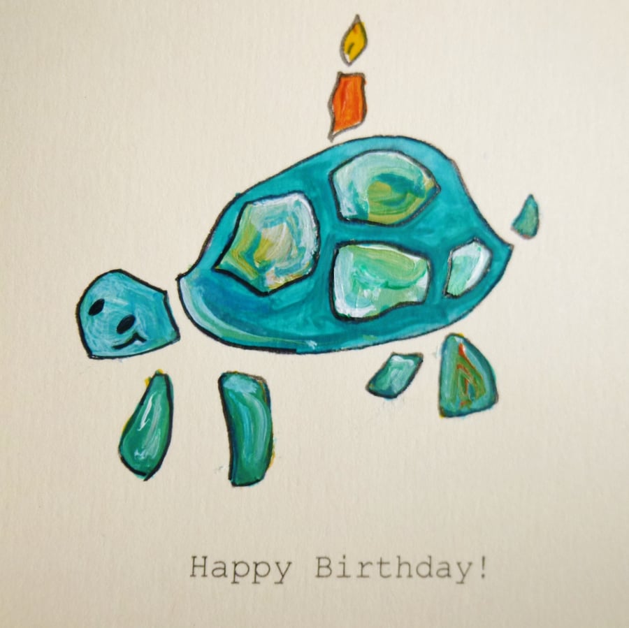 Hand-painted Birthday card Tortoise cake