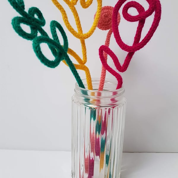 Handmade Knitted Spring Flowers: Multi-Coloured Wire Floral Home Decor, Set of 4