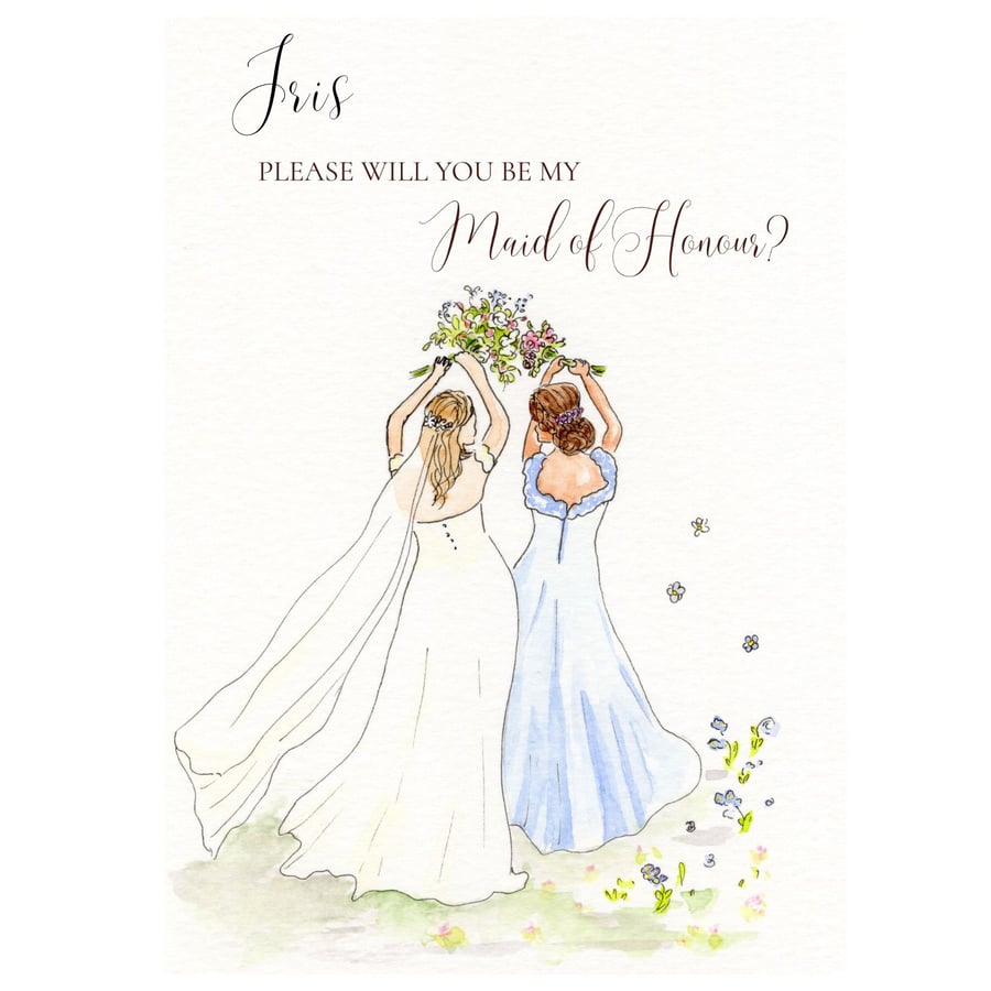 Will you be my bridesmaid, personalised proposal card, handmade, not a print