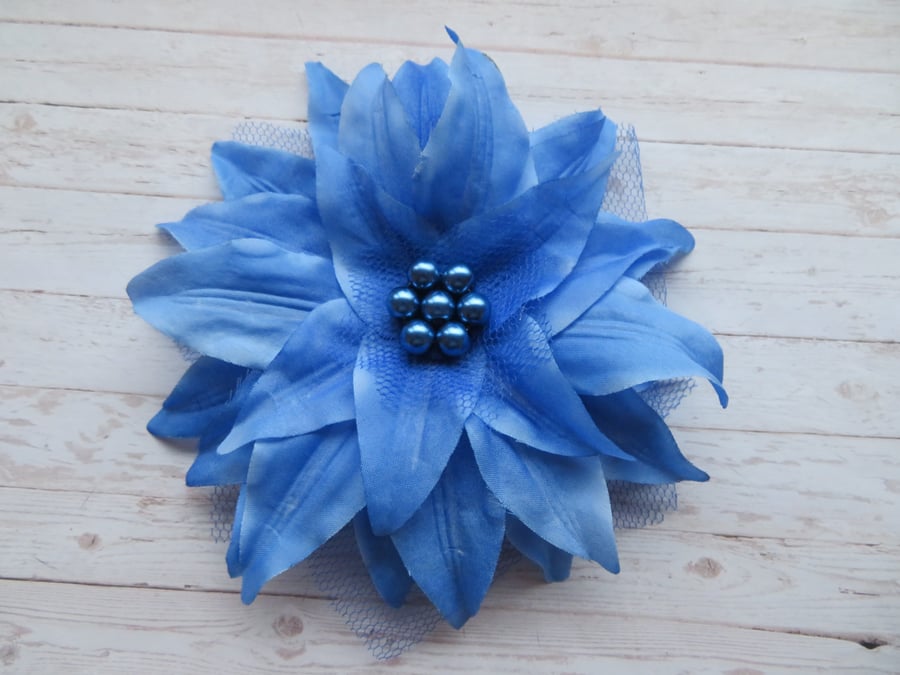 Pale Sapphire Hyacinth Blue Lily Flower Vintage Rockabilly Hair Clip 