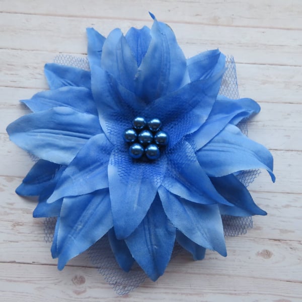 Pale Sapphire Hyacinth Blue Lily Flower Vintage Rockabilly Hair Clip 