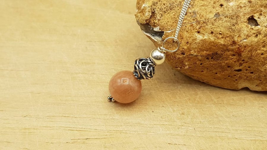 Small Sunstone pendant. Minimalist sphere necklace. Reiki jewelry uk