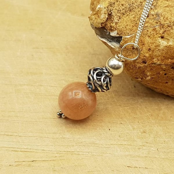 Small Sunstone pendant. Minimalist sphere necklace. Reiki jewelry uk