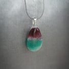 Drop of colour glass necklace plum, white and blue -green