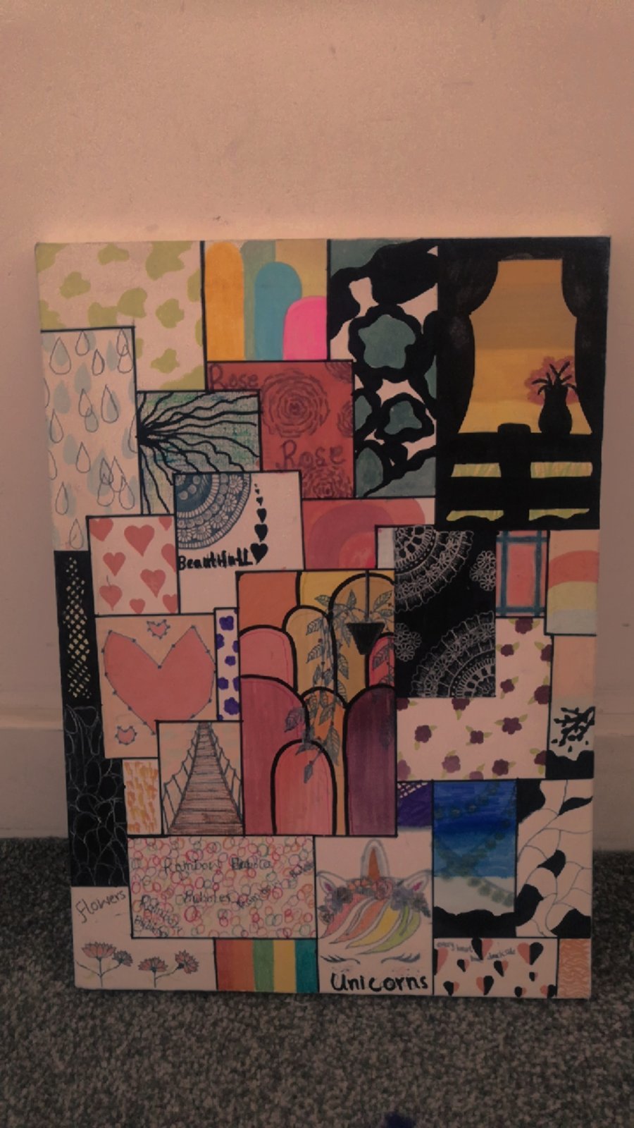 A3 colourfull patchwork collage art- Mixed media art