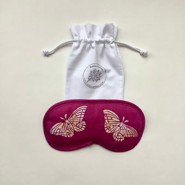 Magenta Butterflies linen lavender infused eye mask 