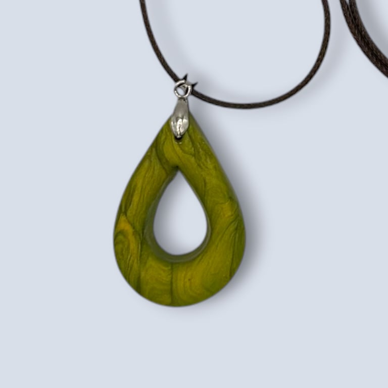 Green and Gold Marbled Glasses Holder Necklace Teardrop Pendant