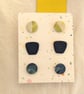 Set of 3 polymer clay stud earrings - in green, navy and blue