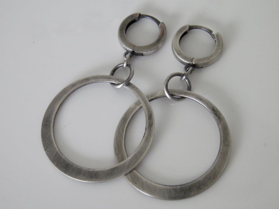 Oxidised Silver Hoop Earrings
