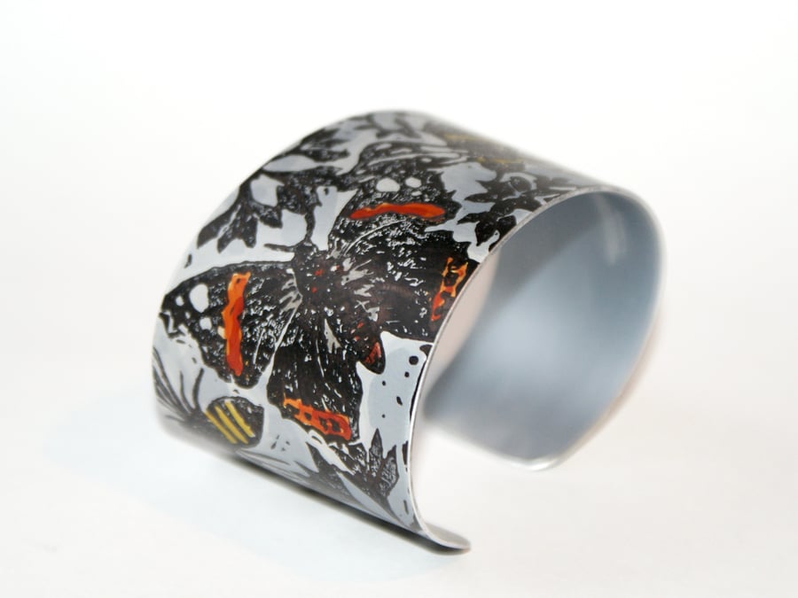Hand printed butterfly and bee cuff