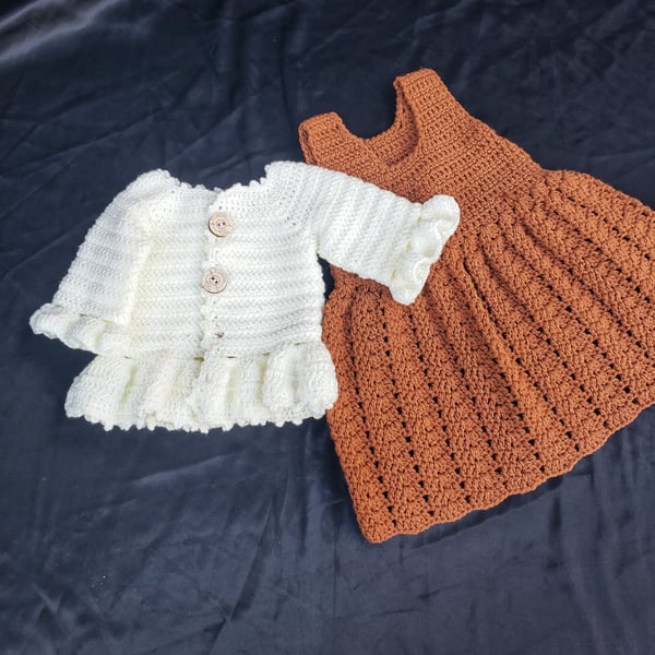 Handmade Crochet Baby Dress & Cardigan Set