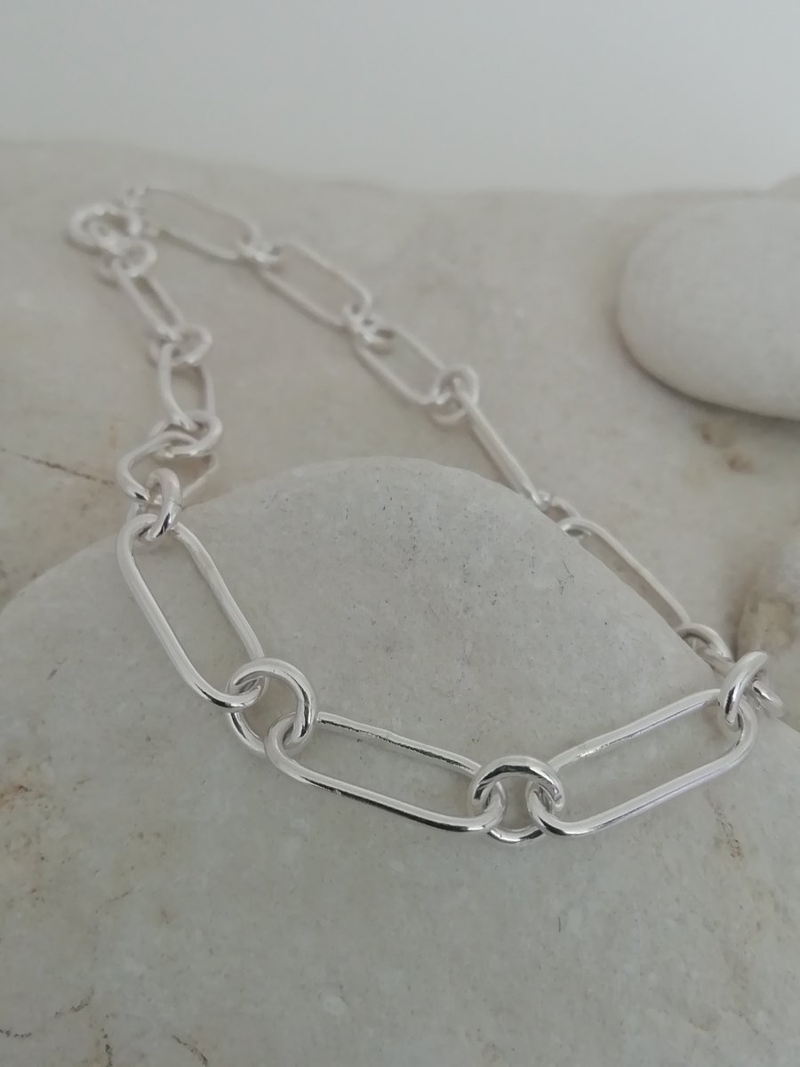 Silver Paperclip Chain Link Bracelet.