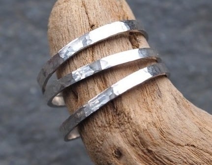 Hammered Sterling silver slim ring, silver band