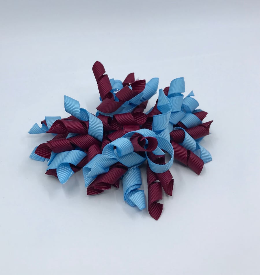 School 3 inch Wine and Light Blue Curly Corkers on Clips (pair)