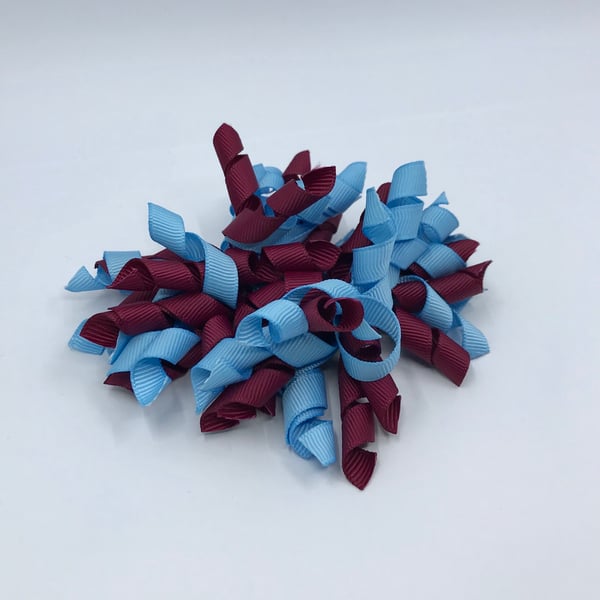 School 3 inch Wine and Light Blue Curly Corkers on Clips (pair)
