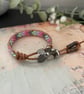 Leather wrap glass beaded boho design adjustable bracelet , gift for teen girl - Image 1