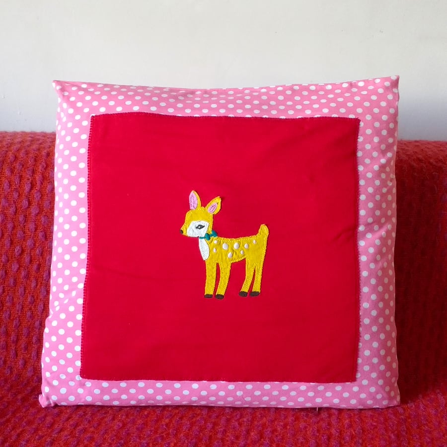 Sweet Little Baby Deer Appliqué Cushion. One-of-a-Kind