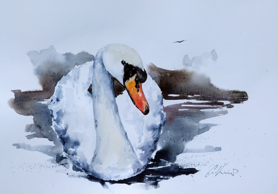Swan, Original Watercolour Painting.