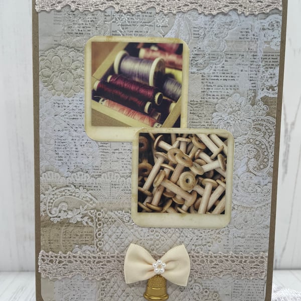 Sewing - Faded Sewing Photo Greeting Card by Carolee CraftsPB12 - 0011