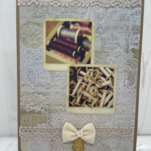 Faded Sewing Photo Greeting Card PB15