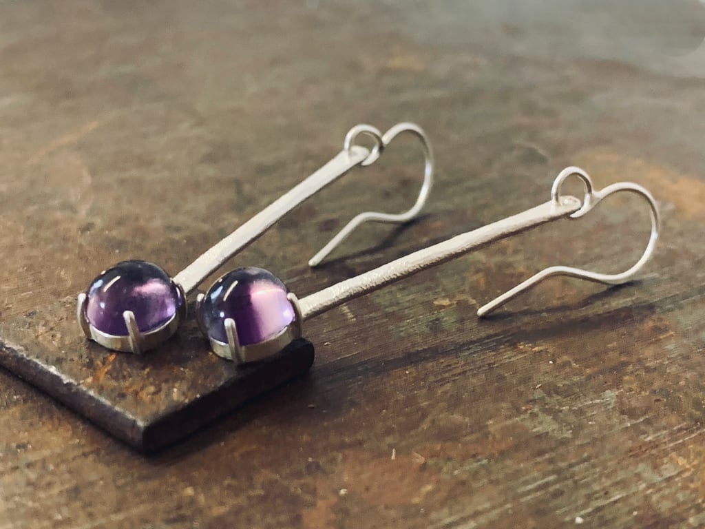 SILVER FLUORITE DROPS Handmade Recycled Sterling Silver Fluorite Drop Earrings